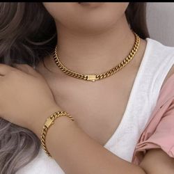 IamdoyleyBoutique New Stainless steel PVD Plating  Gold Cuban chain choker necklace for woman 