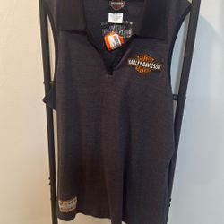 Harley Davidson Sleeveless Polo Black Gray XL Zanesville, OH.