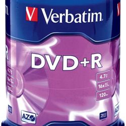 Verbatim DVD+R Blank Discs AZO Dye 4.7GB 16X Recordable Disc - 100 Discs Spindle Silver