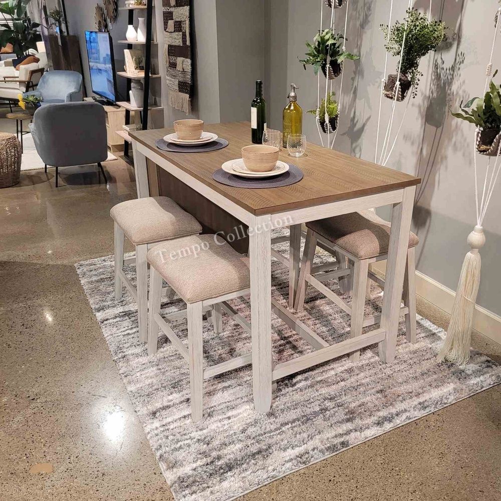 Counter H. Table W/ Wine Rack and Shelves, 5 Pcs Set, 1 Table, 4 Chairs, SKU#10D394-4S