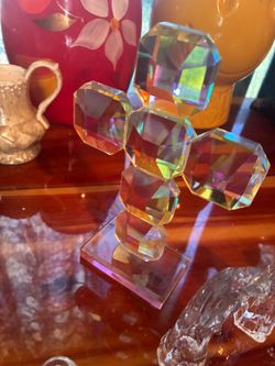 Faceted Crystal Cross Figurine on Base