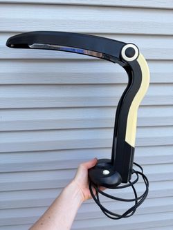 Vintage Postmodern Folding Desk Lamp Black Cream Space Age Made in Taiwan