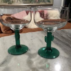 Cute Set of Two 🌵 Cactus Southwestern Cocktail Margarita Glasses