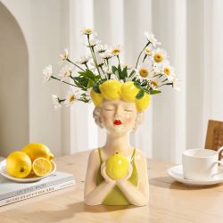 11.6 in. Multi-Colored Lady Lemons Ceramic Sculpture Pot Vase，D2210