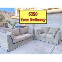 CLEAN Beige Sofa and Loveseat Couch Set With Free Delivery
