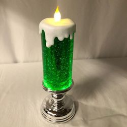 13" Illuminated Glitter Pedestal Candle by Valerie