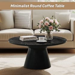 36" Modern Farmhouse Round Solid Wood Coffee Table with Pedestal Base