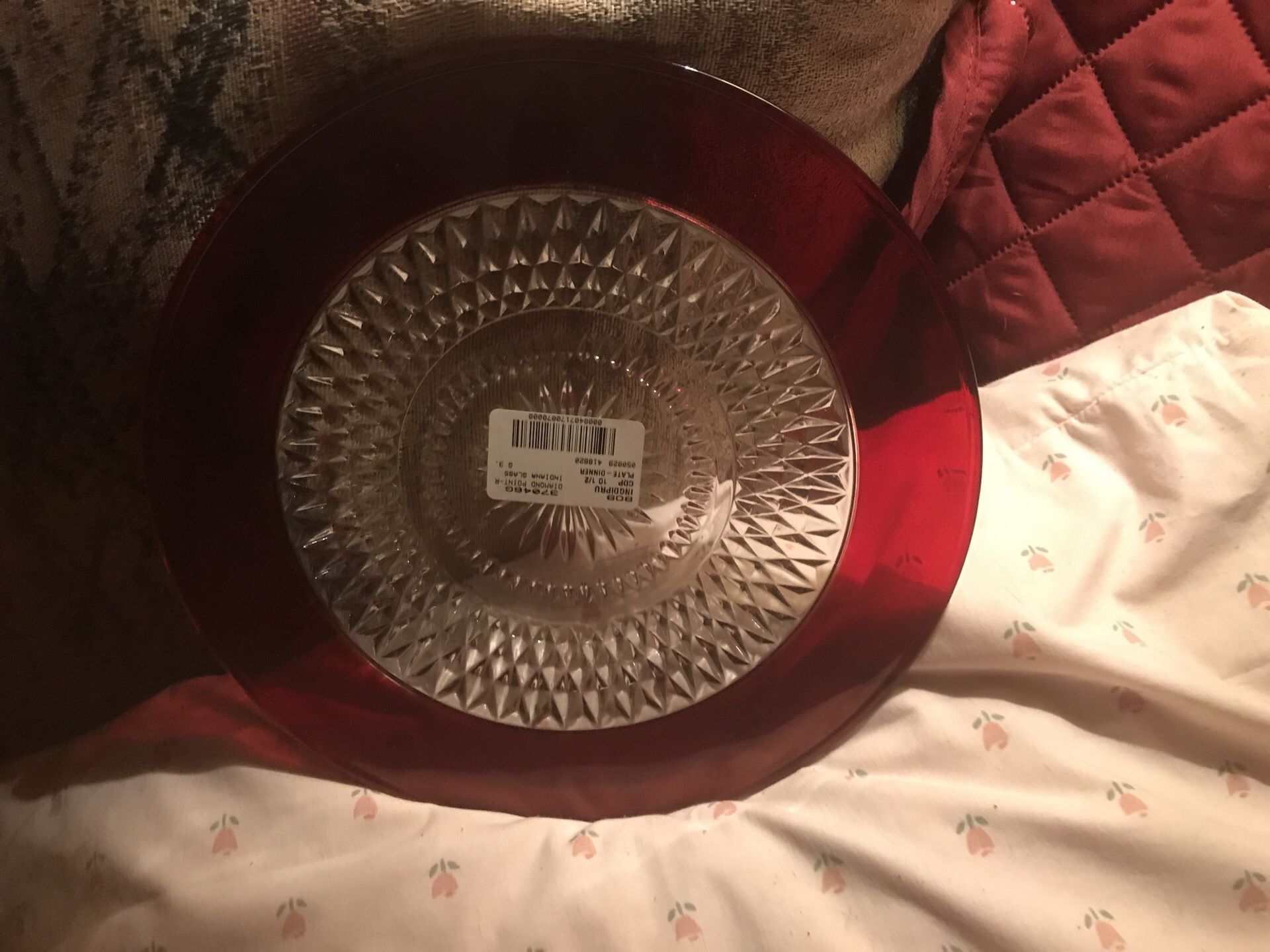 Indiana Glass Diamond Point Ruby Flash Dinner Plate