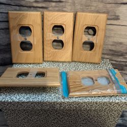 5 Solid Wood Outlet Covers W/ Metal Backing & Beveled Edge