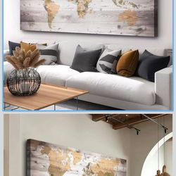 canvas Wall Art 20“x40 lagre map of the world Painting Ready to Hang Framed World Map Artwork Prints for Home