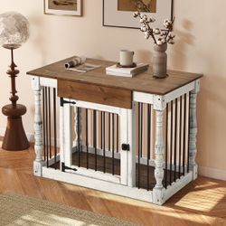 EROMMY 39" Wood Dog Crate Furniture – Waterproof Top, Roman Columns, Sturdy Iron Bar Kennel, Stylish End Table Indoor Dog Cage  Elegant & 