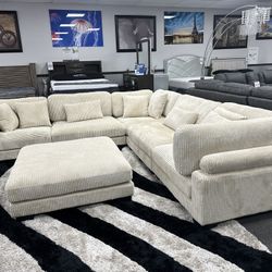 Beige Sofa Sectional w/ Free Ottoman 