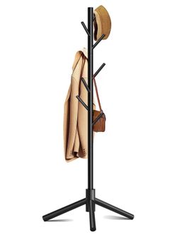 Coat Rack, Coat Racks Freestanding with 8 Hooks 3 Adjustable Heights for Clothes, Hats, Handbags, Coat Tree Easy Assembly for Entryway, Bedroom, Hallw