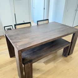 CB2 Blox 63" Rectangular Brown Wood Dining Table + Bench