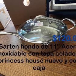 Sartén Hondo De 11” Acero Inoxidable 👉 princess house todo nuevo y con caja 📦