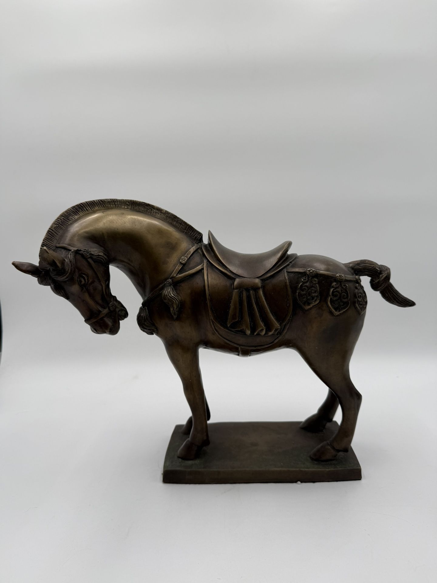 Vintage Bronze Tang Dynasty Style Horse Statue – Patina Sculptural Figurine