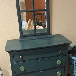 Teal Dresser And Mirror