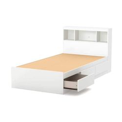 Mainstays Mates Twin  Storage Bed with Bookcase Headboard, White