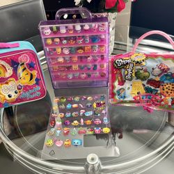 Shopkins Lot of 48 Assorted Shopkins, Lunch Box, & NWT Roll-up Travel Bag