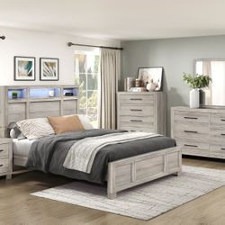Queen 4 PC Bedroom Set With Bluetooth Speakers And L.e.d WITH STORAGE