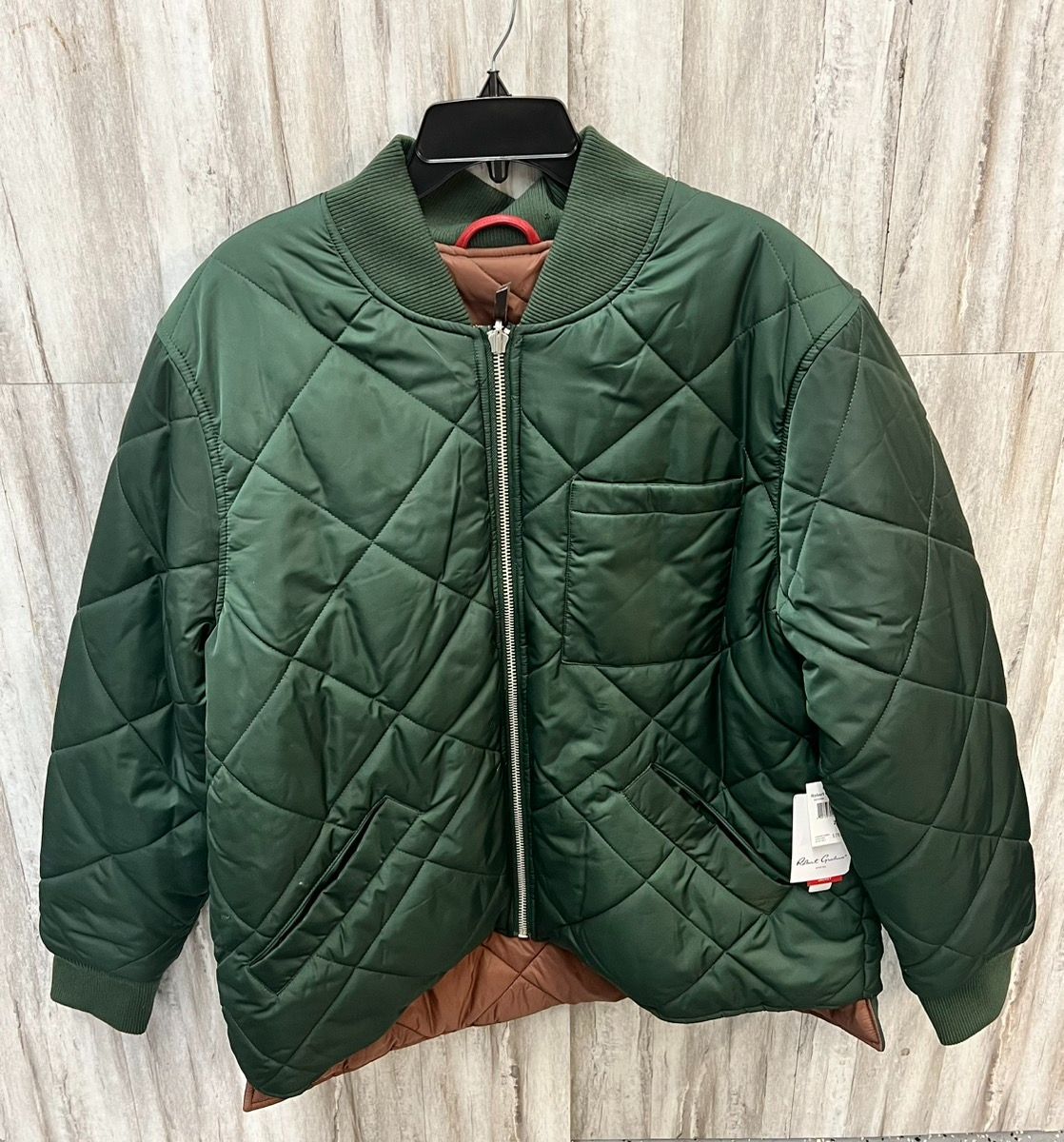 ROBERT GRAHAM Men L Reversible Diamond Quilted Bomber Jacket Green Brown NWT278 (PO1021961)
