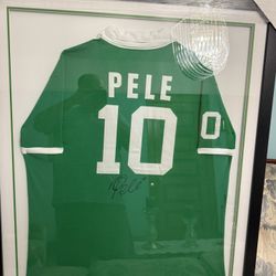 Pele Signed Framed Jersey With Free Hat, Helmet, And Pacers Jersey