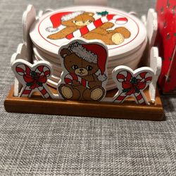 Vintage House Of Lloyd Set Of 6 Christmas Teddy Bear Coasters