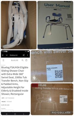 Bluelog FSA/HSA Eligible Sliding Shower Chair with Extra-Wide 360° Swivel Seat, 330lbs