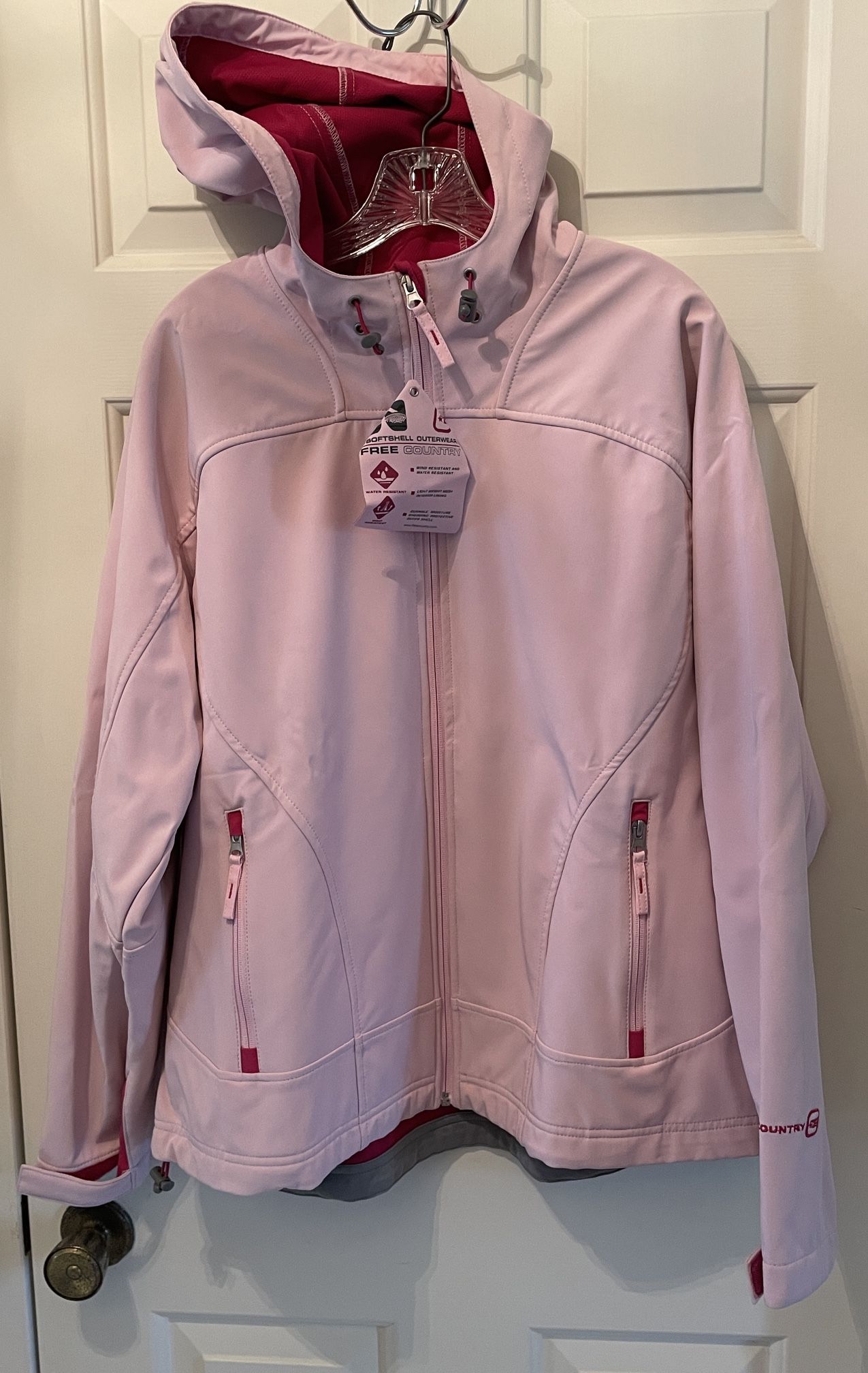 Free Country Light Pink with hood Softshell Outerwear Rain Jacket with hood- 1X