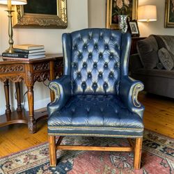 Navy Tufted Leather Wingback Chair – Office Furniture