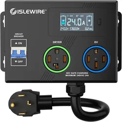 Smart Dryer Splitter for EV and Dryer, 240V Auto Power Switch for Dryer Outlet, 3-Color LED Ring, 3.4" LCD Display, No Rewiring Needed, NEMA 14-30 Plu