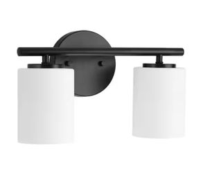 Progress Lighting Replay Collection 13 in. 2-Light Black Etched Glass Modern Bathroom Vanity Light. New 3 available