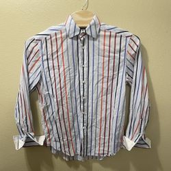 Men’s XL Robert Graham Blue Red Orange Striped Button Up Long Sleeve Dress Shirt