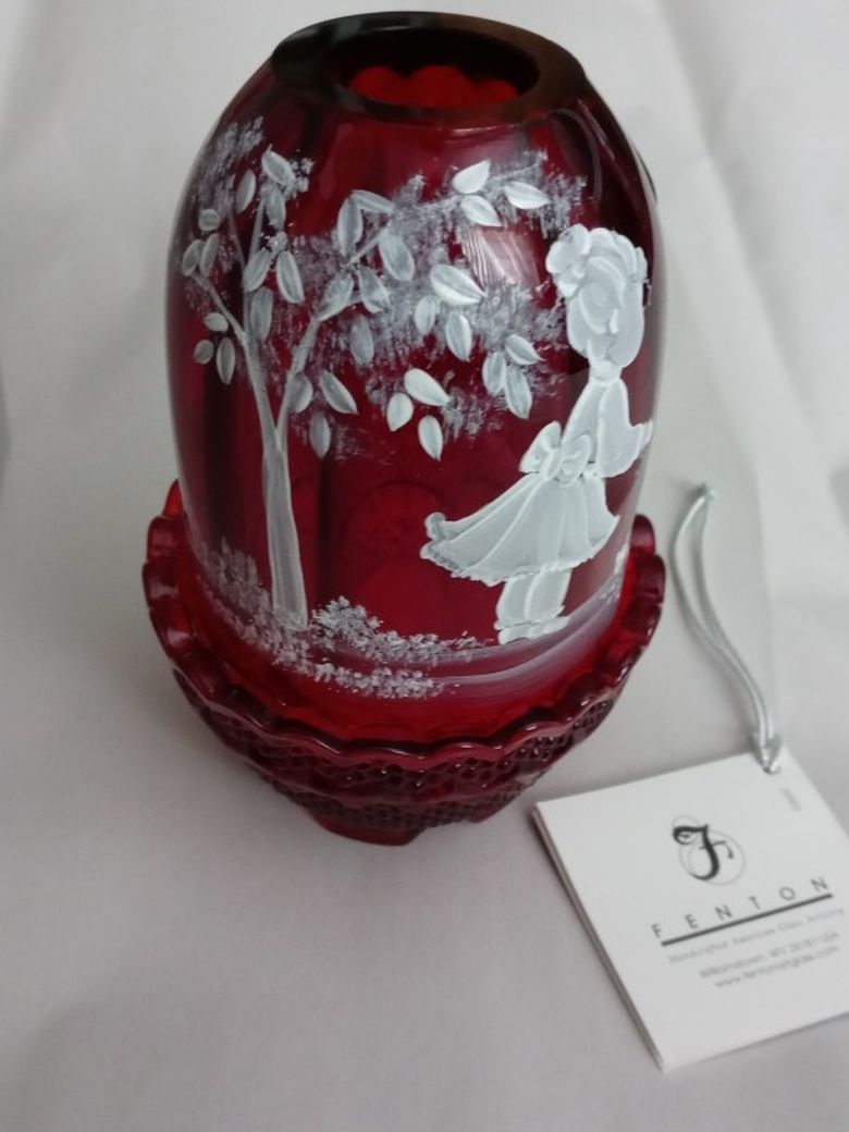 FENTON ART GLASS - Ruby – Mary Gregory Fairy Light artist A Farley