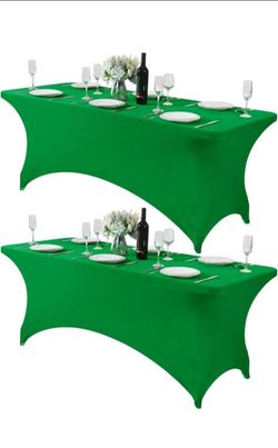 2Pack Spandex Table Cover for 6Ft or 4fT or 8ft Table Universal Fitted Stretch Tablecloth for Party, Banquet, Wedding and Events-Emerald