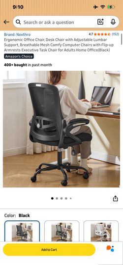 Ergonomic Office Chair, Desk Chair with Adjustable Lumbar Support, Breathable Mesh Comfy Computer Chairs with Flip-up Armrests Executive Task Chair fo