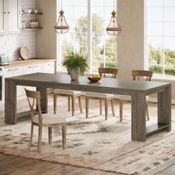 New in the box Halseey Gray Long Rectangular Wood 86.61 in. Pedestal Dining Table Seats 6-8 for Living Room Dining Room and Kitchen(E279)