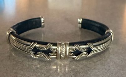 Silver and Black Leather Cuff Bracelet