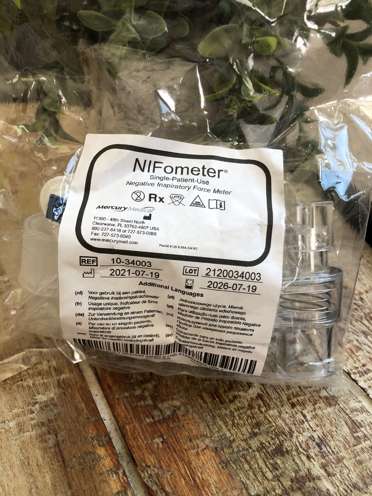 NIFometer Single-patient-use negative inspiratory force meter