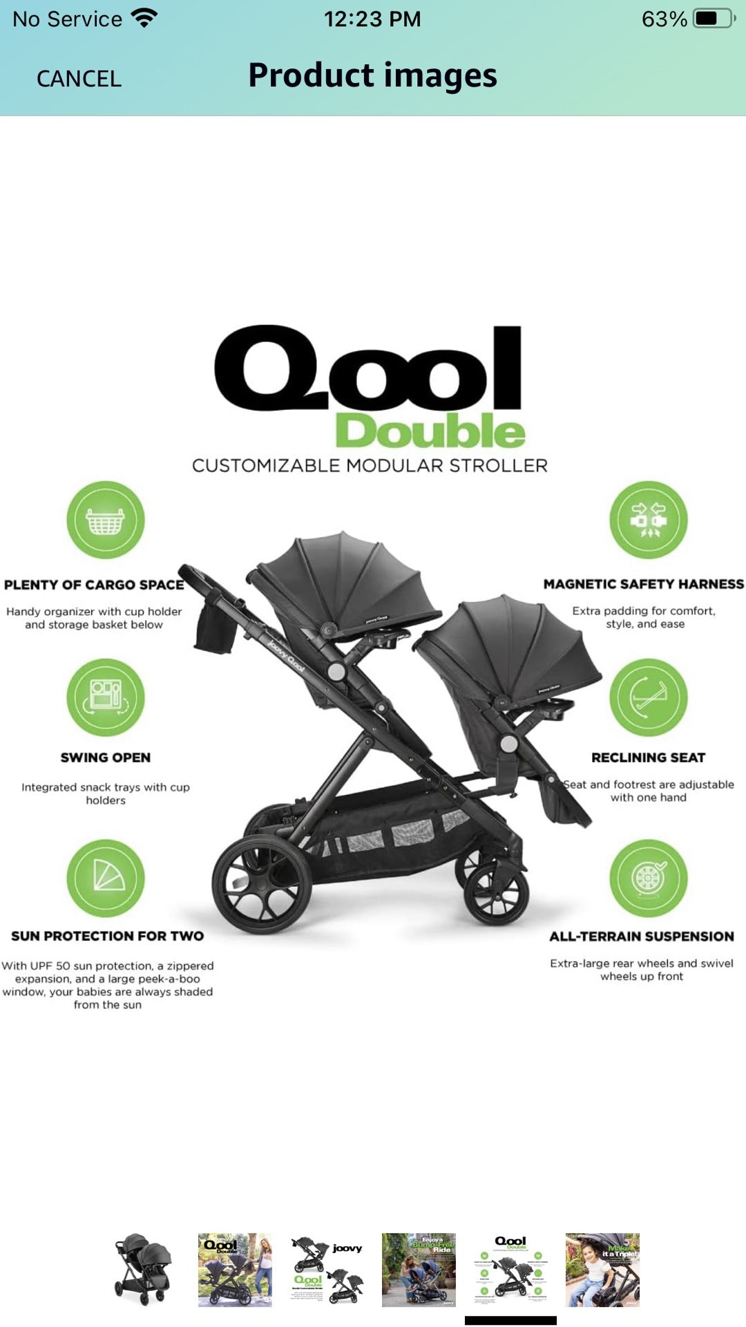 Joovy New Qool Double Stroller, Customizable Modular Stroller, Jet