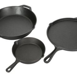 Cast Iron 3-Pc Skillet Set - Last for Decades! 