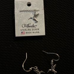 Sterling silver hummingbird necklace and earrings