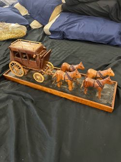 Antique hand made wood Horse and carriage
