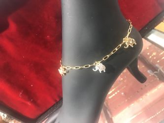 Italian 14k Gold copmeil tri color elephant anklet
