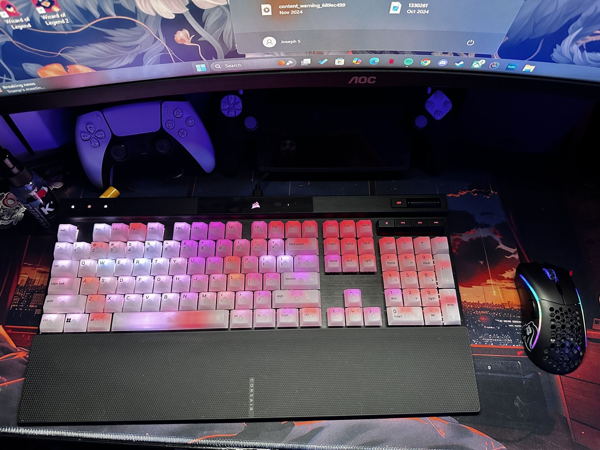 Corsair K70 RGB PRO keyboard and Glorious Model D wireless mouse.