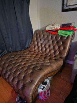 Brown Leather Tufted Chaise Lounge