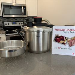 T-fal Stainless Steel Pressure Cooker with Accessories + Recipe Book
