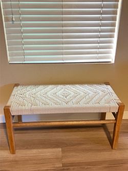 Entryway Wood Bench with Woven Rope Seat