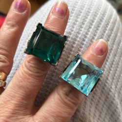 Pair Of Big Stone Rings Sterling