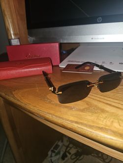 Cartier Black Horn Sunglasses, Gold Detail, Blackout Lens CT0049O-001